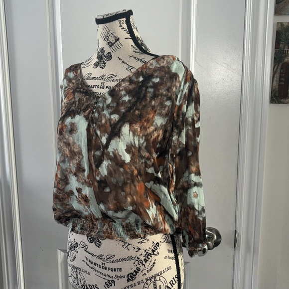 TED BAKER Erana Silk Floral Print Top Semi-sheer 3/4 Sleeve Blue Brown - Picture 5 of 7